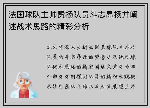 法国球队主帅赞扬队员斗志昂扬并阐述战术思路的精彩分析